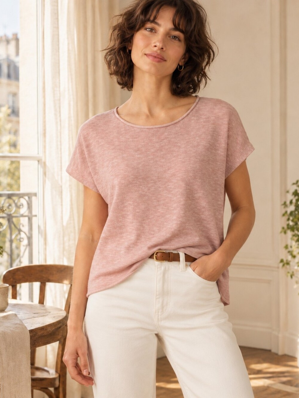 Organic slub square box linen top
